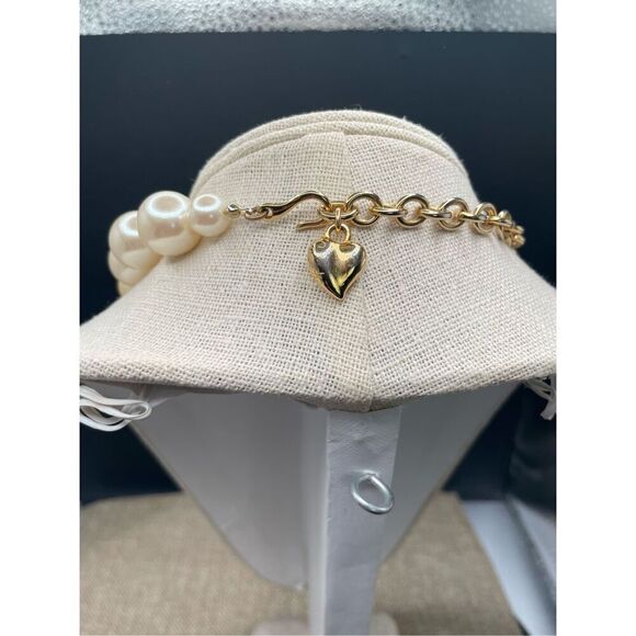 CAROLEE HAND-KNOTTED FAUX GOLD PEARL NECKLACE Gold Tone CHAIN HEART END Pouch - Picture 2 of 9